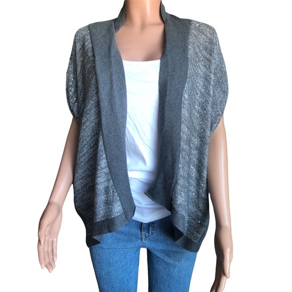 Ann Taylor Loft Sweater Womens Small Cardigan Open Sequined Short Sleeve - Picture 1 of 9